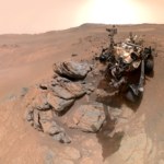 NASA’s Perseverance Mars rover appears to look into the camera in this selfie. The rover is at a rocky outcrop nicknamed “Arethusa”.