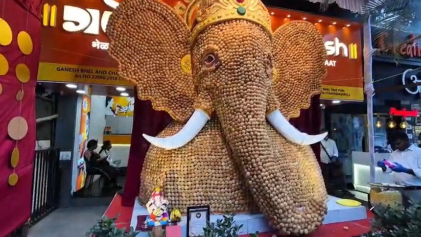 Watch: Pune Chaat Shop Owners Create 13-Foot-Tall Ganesha Idol Using 21,000 Pani Puris